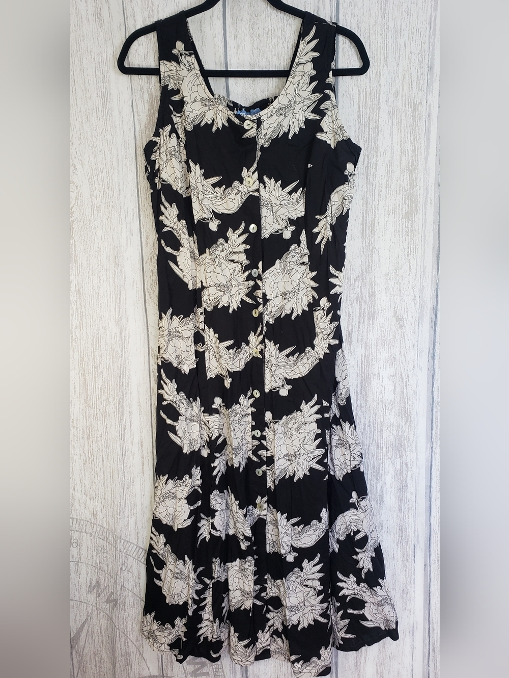 VTG Koret Floral Button-Front Sleeveless Dress Small Black Smocked Back Stretch